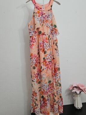 Emerald Sundae Peach Floral Maxi Dress for Kids